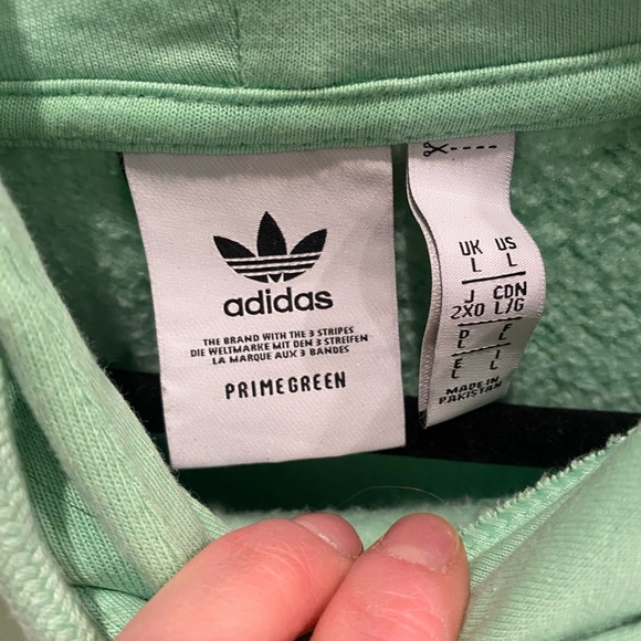 Adidas Sweatshirt Hoodie Men’s large Lime Green Primegreen Pocket Trefoil Logo - Picture 3 of 7